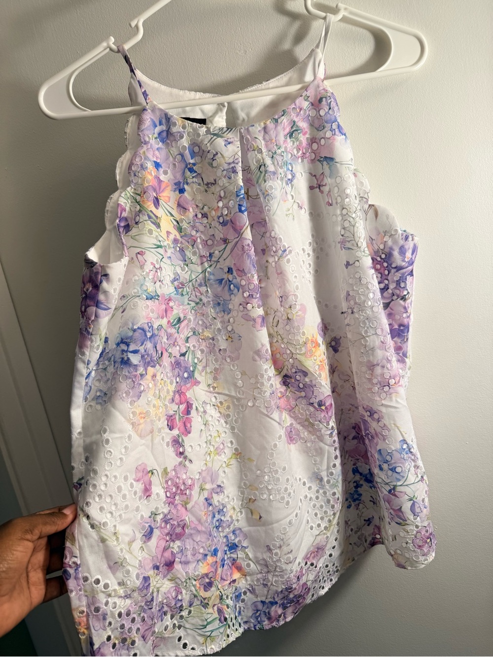 BCX White Eyelet Dress with Purple & Pastel Floral Print